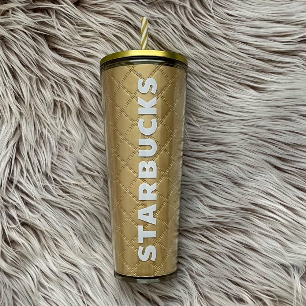 NWT Starbucks Metallic Gold Quilted Tumbler